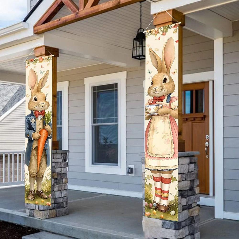 Cute Polyester Easter Door Banners Easter Celebration Vibrant Easter Egg Bunny Flags Easter Door Decoration Festive Home