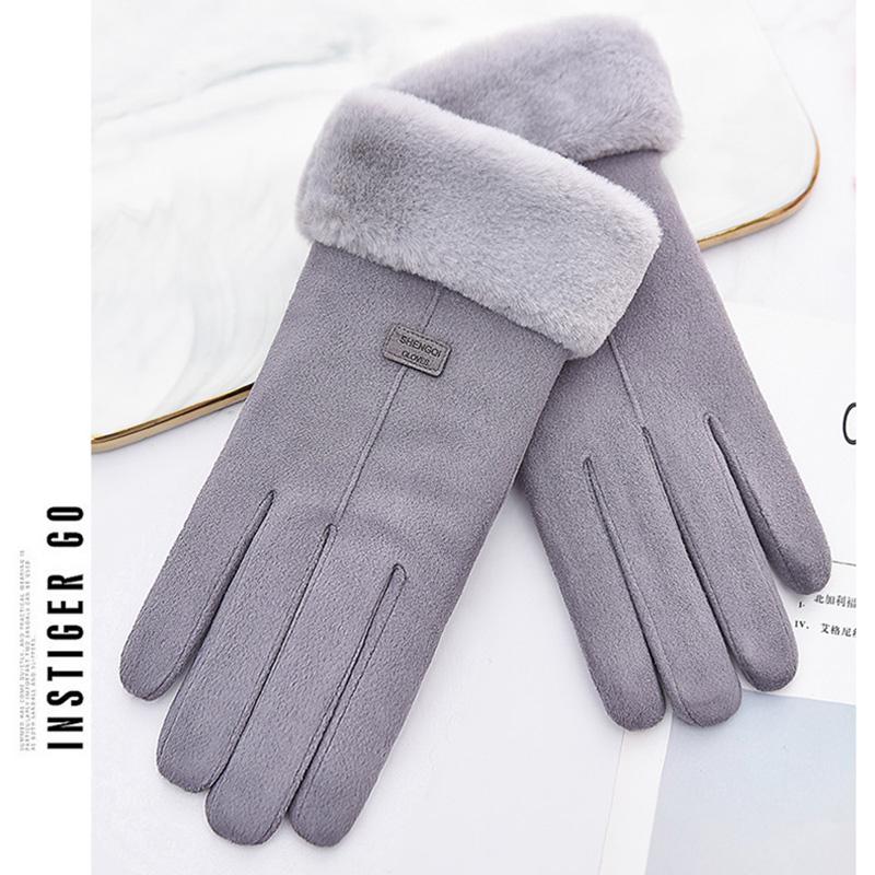 New Female Autumn Winter Non-Inverted Velvet Cashmere Full Finger Warm Lace Gloves Women Cotton Touch Screen Gloves G82