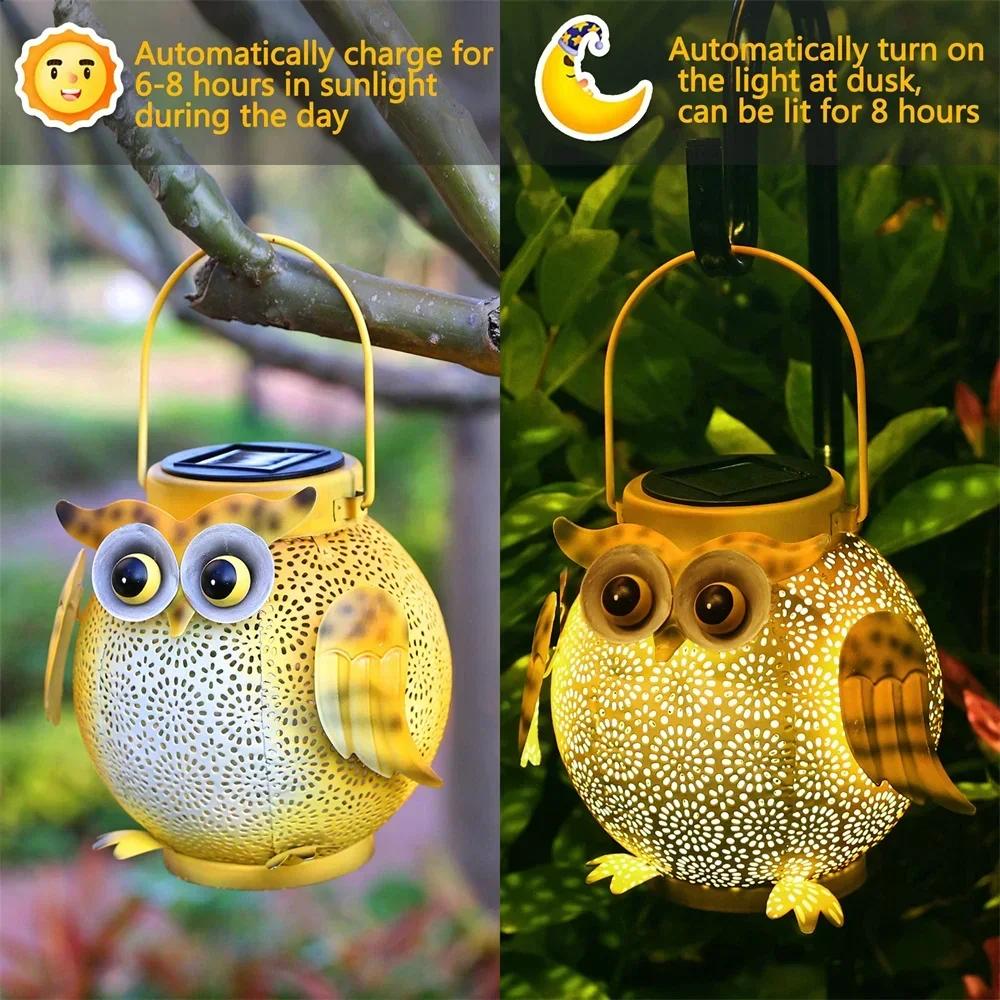 Solar Owl Hanging Lanterns Garden Light Waterproof Metal Decorative Solar Lantern Lights for Outdoor Patio Yard Table Pathway