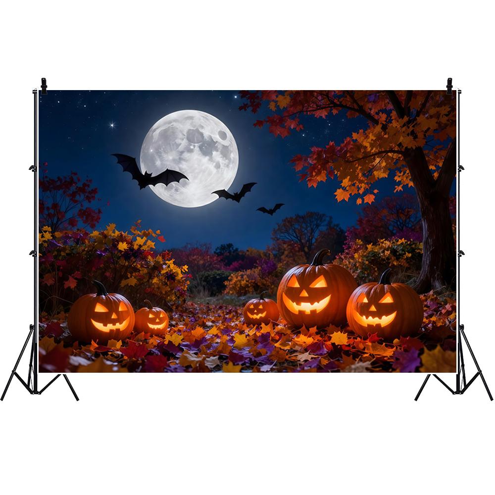 Yeele Fotografie Hintergrund Halloween Horror Mondnacht Gelber Ahornwald Kürbis Laternen Kinder Erwachsene Party Dekoration Kulisse