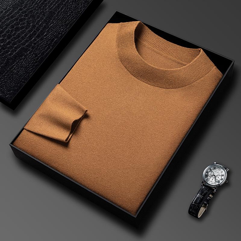 Machine-Washable Men's Wool Sweater, Half-High Neck, 450g Australian Wool, Warm Base Layer, Autumn/Winter 4A Grade.
