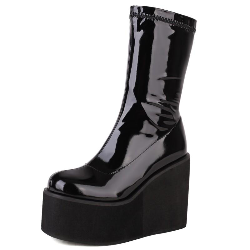 

Wedges Women s Ankle Boots Platform Winter Shoes Gothic Thigh Short Boot Female Sexy Height Increasing Black White Fetish Shoes 39 чорний