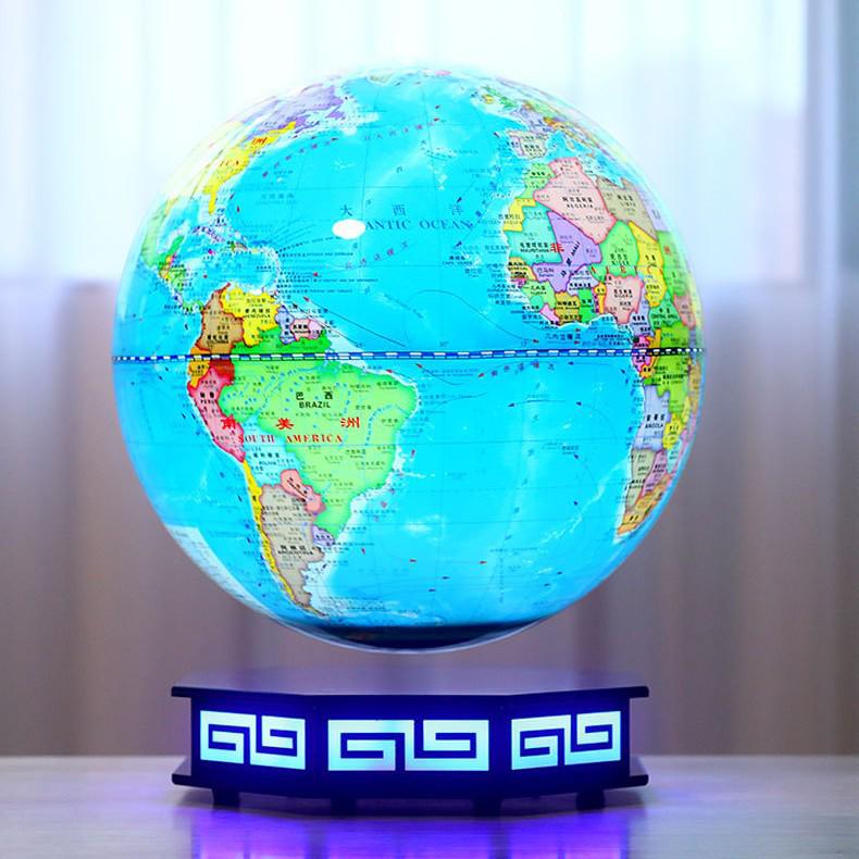 12-inch Illuminated Magnetic Levitation Globe: Handcrafted Living Room Ornament with Advanced Black Technology.