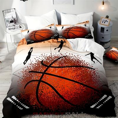 Weiches und Atmungsaktives Basketball-Bettbezug-Set für Schlafzimmer- und Gästezimmer-Dekor Enthält 1 Bettbezug und 2 Kissenbezüge