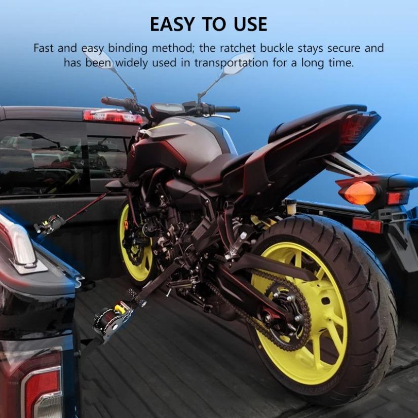 Heavy Duty Ratchet Straps for Motorcycle Car Cargo-Automatic Retractable Tie Down Belt 1500LBS Quick Release Luggage ATV Trailer