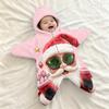 Baby-swaddleteppe med - Flanell - Rystelsesteppe for nyfødte, Juleprint Sovepose for gutter og jenter, Bærbar utendørs swaddle