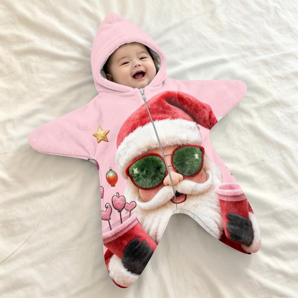 Baby-swaddleteppe med - Flanell - Rystelsesteppe for nyfødte, Juleprint Sovepose for gutter og jenter, Bærbar utendørs swaddle