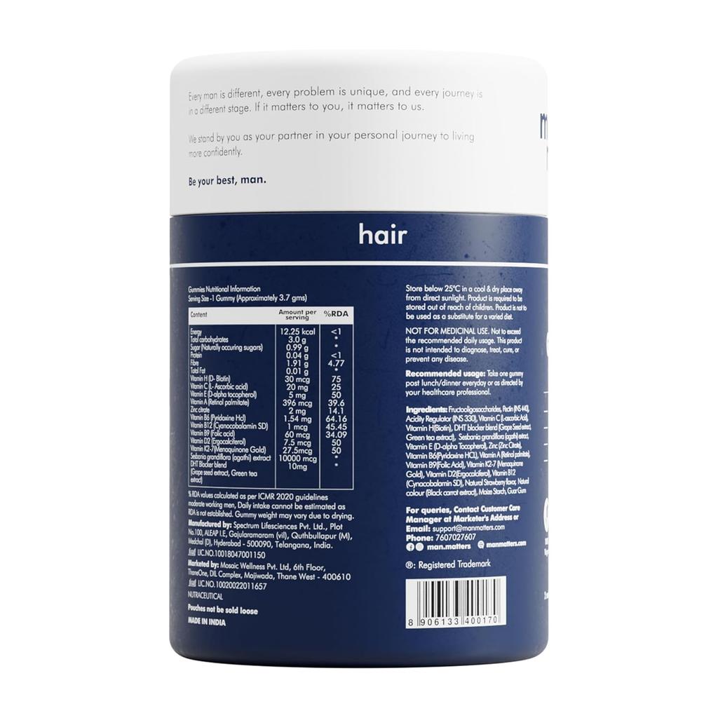 Man Matters Biotin Hair Gummies 60 Count No Added Sugar Vegetarian Chewables For Daily Hair Nutrition And Shine