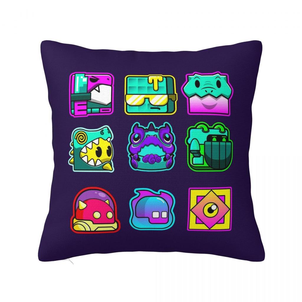 Video Game Geometry Dash Square Pillowcase Cushion Cover Pillow Case Throw Pillow Cover for Home Bedroom Car