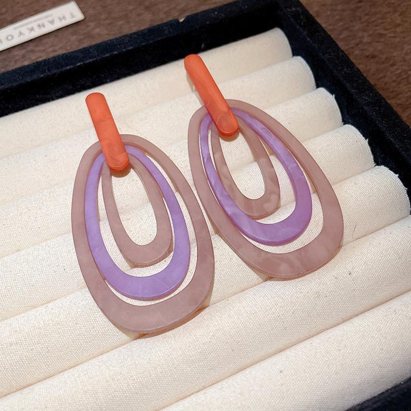 Silver Needle Oval Hollow Contrast Earrings Retro Premium Sense Simple Earrings Niche Personality Trendy Earrings