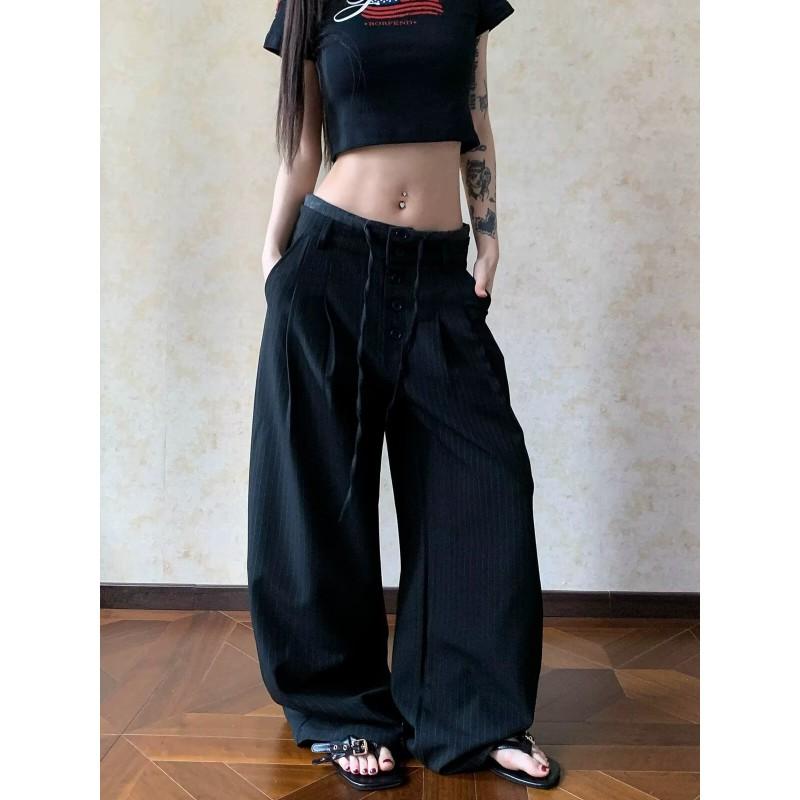 Mens Womens Relaxed Fit Straight Leg Trousers Cotton Blend Striped Casual Pants Lightweight