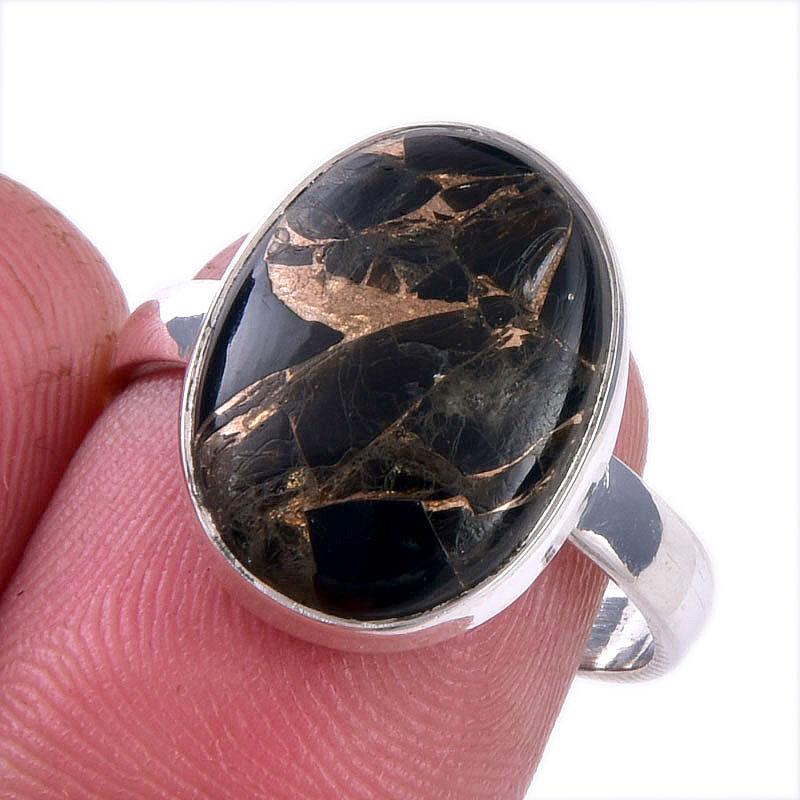 

Natural Black Copper Turquoise Gemstone 925 Solid Sterling Silver Ring S.8 J7Q02