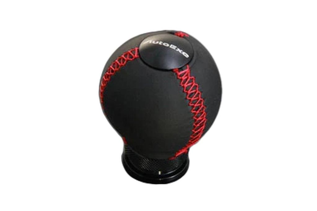Auto Exe Leather Shift Spherical Red Shift for AT Vehicles A1350B03 Knob, Shape/Genuine Leather, Stitching, Push-Button (Straight Type), 6G/7G,