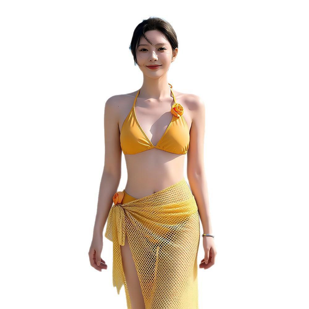Swimsuit Feminine Split Babes Sexy Small Breasts Gather Bikini Long Sleeve Long Dress Seaside Vacation Swimsuit
