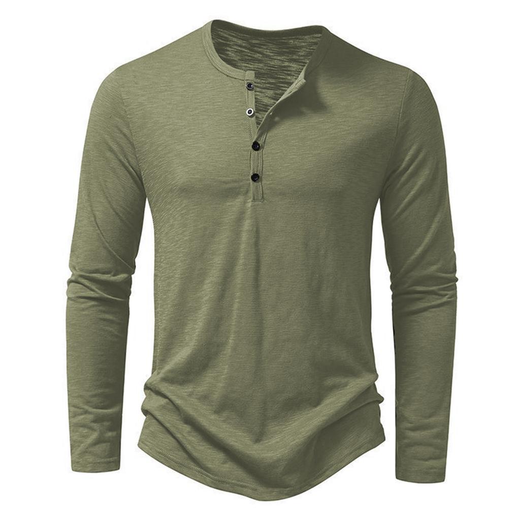 Men's Long Sleeve Henley Shirt Casual Lightweight Pullover Crew Neck Soft Knit Top with Button Front Design for Daily Wear