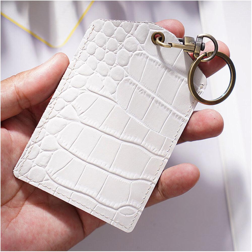 Genuine Leather Crocodile Stripes Office Badge Holder Chest Card Bus Card Campus Access Control Student Meal Card Protective Cases with Keychains