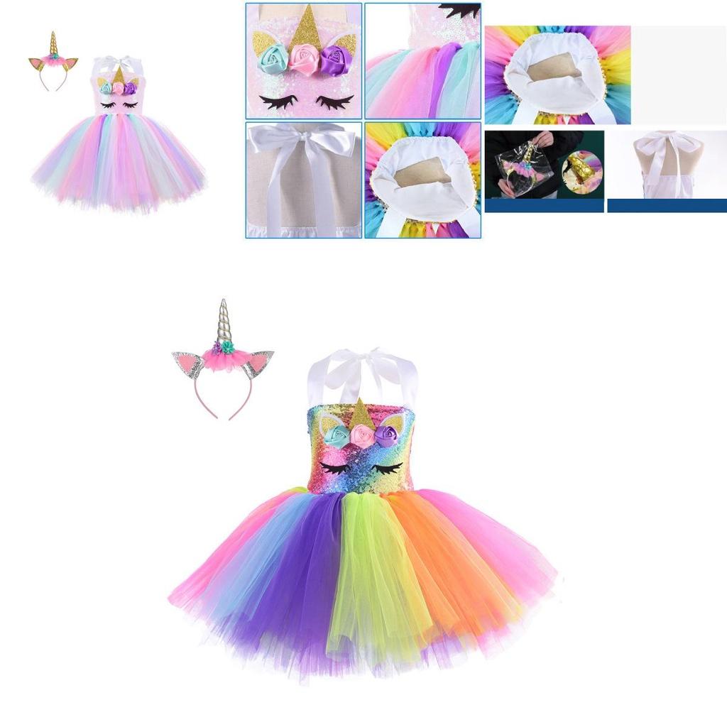 High-quality Cotton Blend Unicorn Cosplay Girls Dress For Halloween Party