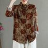 Vintage Printing Graphic Blouses Loose Straight Neutral Casual Turn-down Collar Button Autumn Winter Thin Women's Clothing 2022