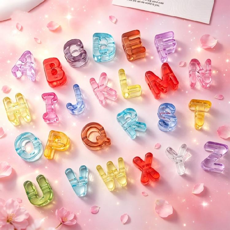 Name Jewelry Beads Clear Acrylic Letter Beads Large Hole 10 Piece Set for DIY Bracelets, Phone Straps and Jewelry