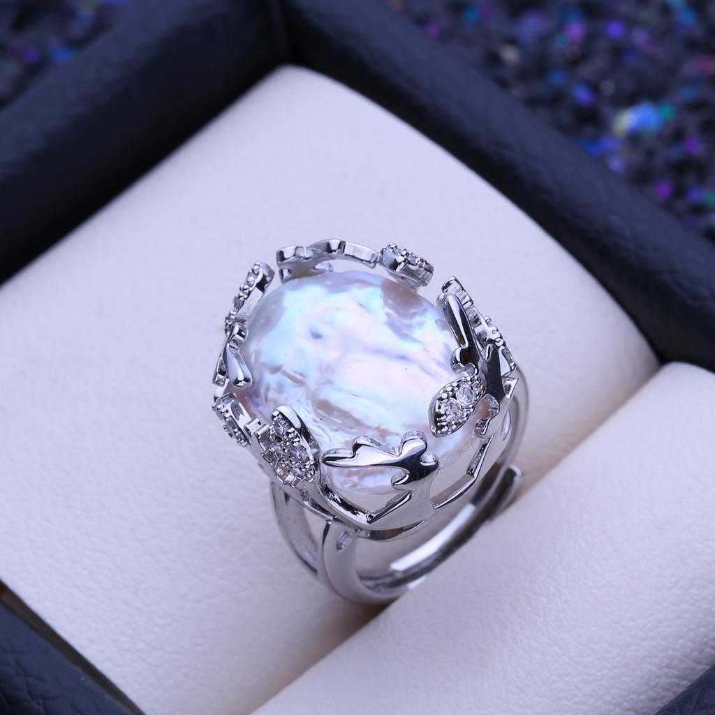 Fenasy Store barokke ringer med naturlige ferskvannsperler for kvinner Mote Damers Kubisk Zirkonia Stor Perlering Gave