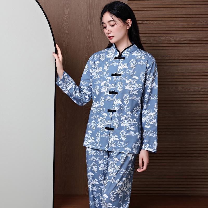 Pajamas Women'S Pure Cotton Long-Sleeved Spring Thin Cotton Chinese Style Loungewear Set