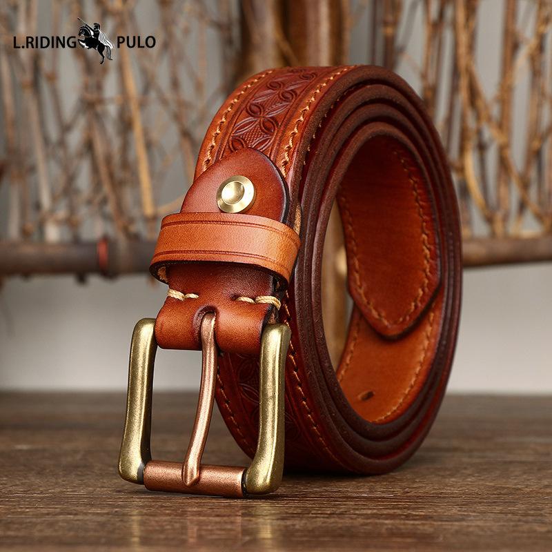 

Ретро Модный Тренд Тисненый Двусторонний Утолщенный Кожаный Ремень Мужской Ремень из Натуральной Кожи с Пряжкой-Иглой Верхний Слой Коровьей Кожи 125cm коричневый
