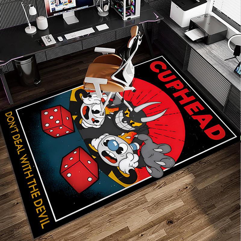Cup-head And Mugman Adventure Office Rug Chair Mat, Game Carpet, Suitable for Front Door, Bedroom, Living Room, Desk, Holiday Gift