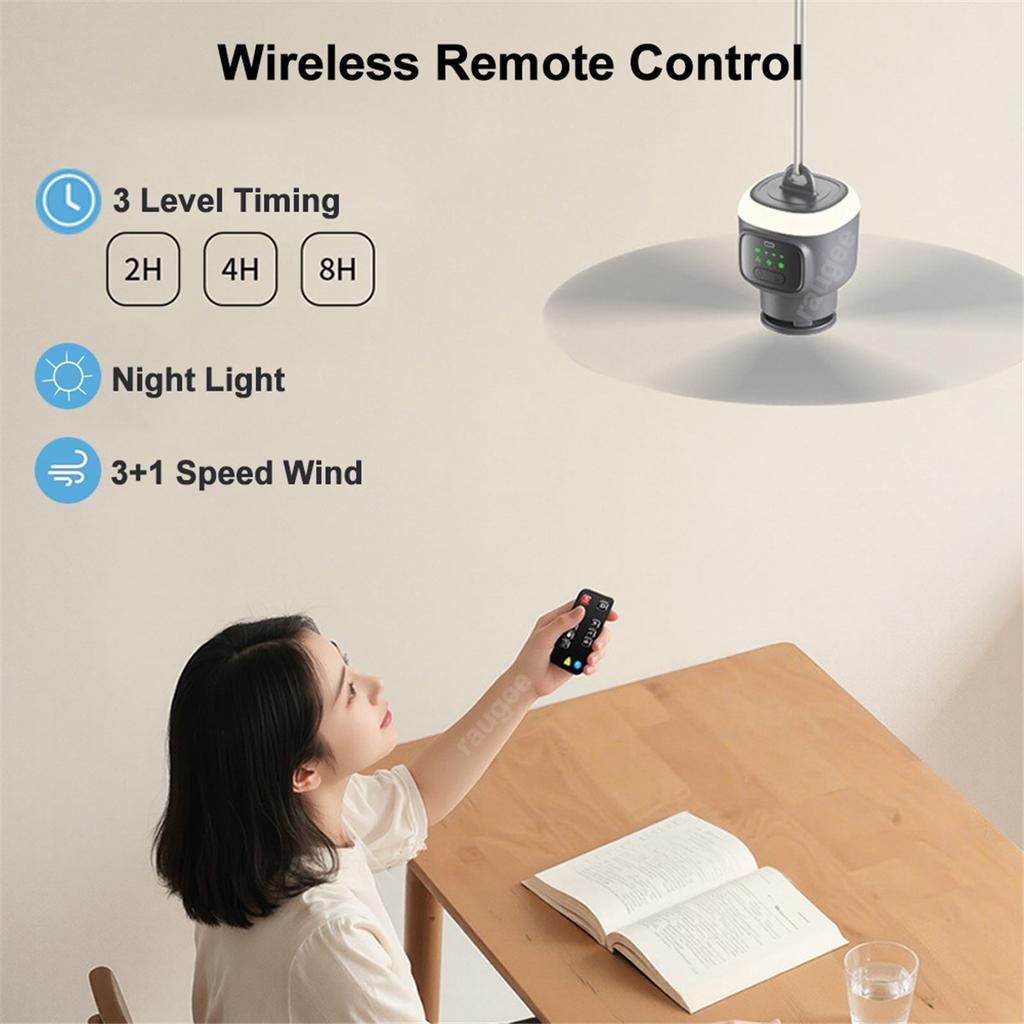 Ventilatori Portatili da Soffitto da 12000mAh Ventilatore da Campeggio per Esterni Circolatore d'Aria per Tenda Raffrescatore Ventilatore Elettrico Ricaricabile Telecomando Luce LED