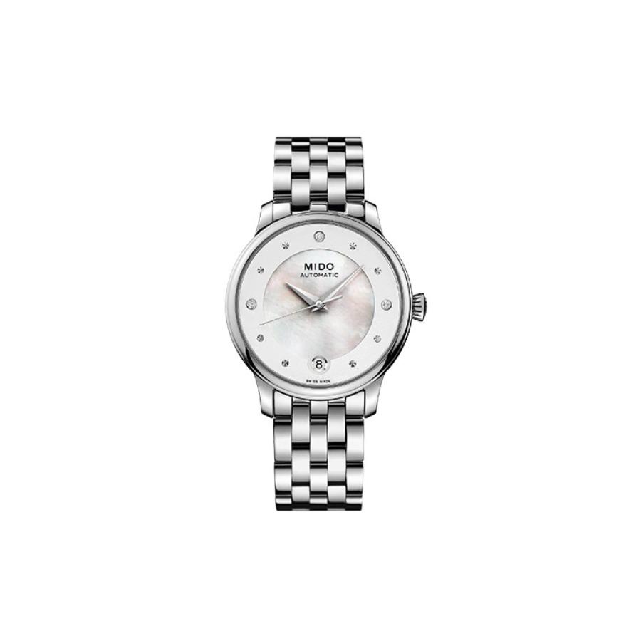 MIDO Belem Seri automatic mechanical movement 50 meters waterproof women's watch Swiss watch 27.9mm white dial stainless steel case M039.207.11.106.00