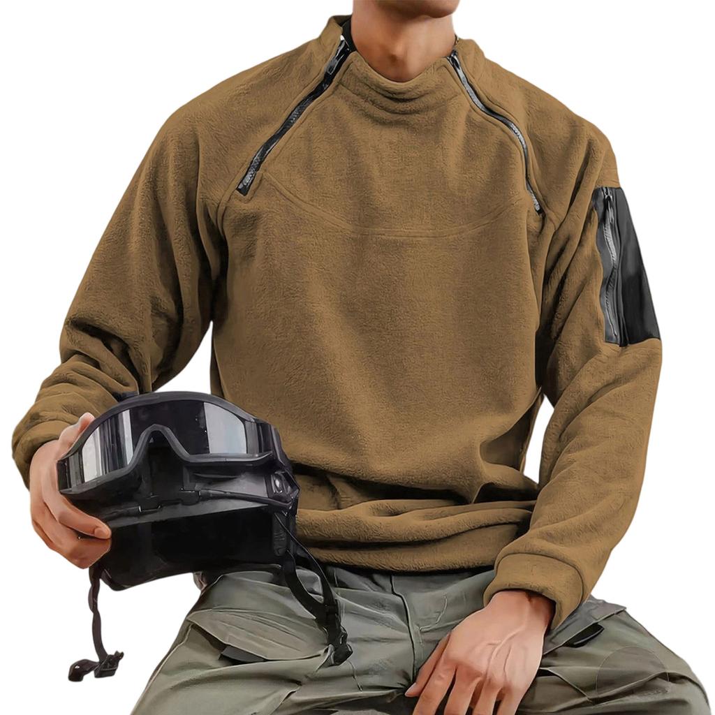 Heren Trend Ronde Hals Dubbele Rits Zak Effen Kleur Outdoor Functie Werkkleding Hoodie