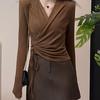 Plus Size V-Neck Long Sleeve Women's Slimming Loose Base Layer Top for Fall