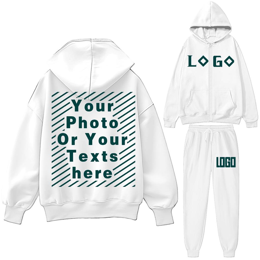 DIY16 Customize Your LOGO Tracksuit Suit Autumn Fashion Warm Hoodie Sweatshirts Two Pieces Oversized Solid Casual Hoody Pullovers