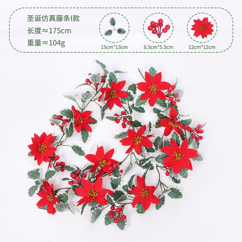 Christmas Rattan European And American Home Decoration Arrangement Artificial Fake Leaves Simulation Christmas Decoration Rattan