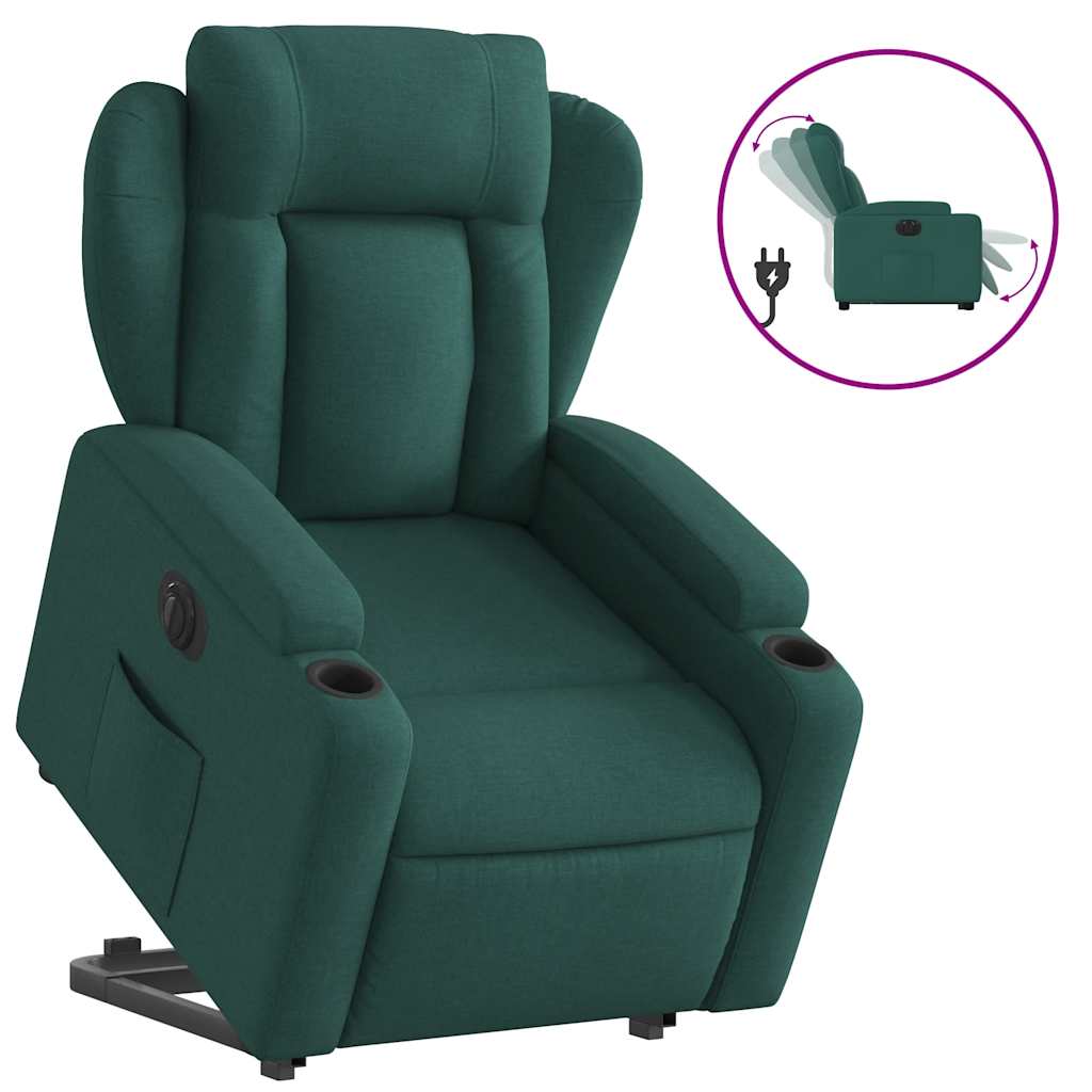 Electric Recliner Chair with Rising Function Dark Green Fabric