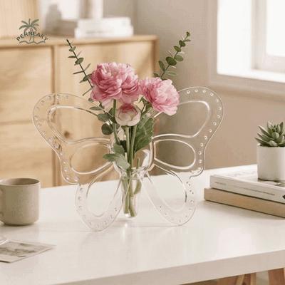 Clear Plastic Butterfly Flower Vase Hydroponic Handmade Flower Arrangement Bottle Transparent Unique Shape Flower Holder