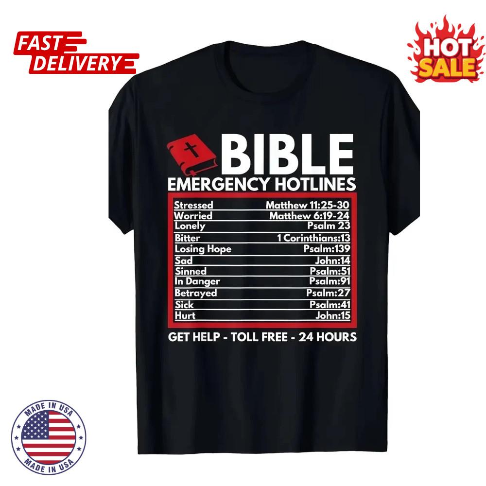 Bible Emergency Numbers Funny Christian Bible  Jesus T-Shirt Unisex S-5XL NEW XL