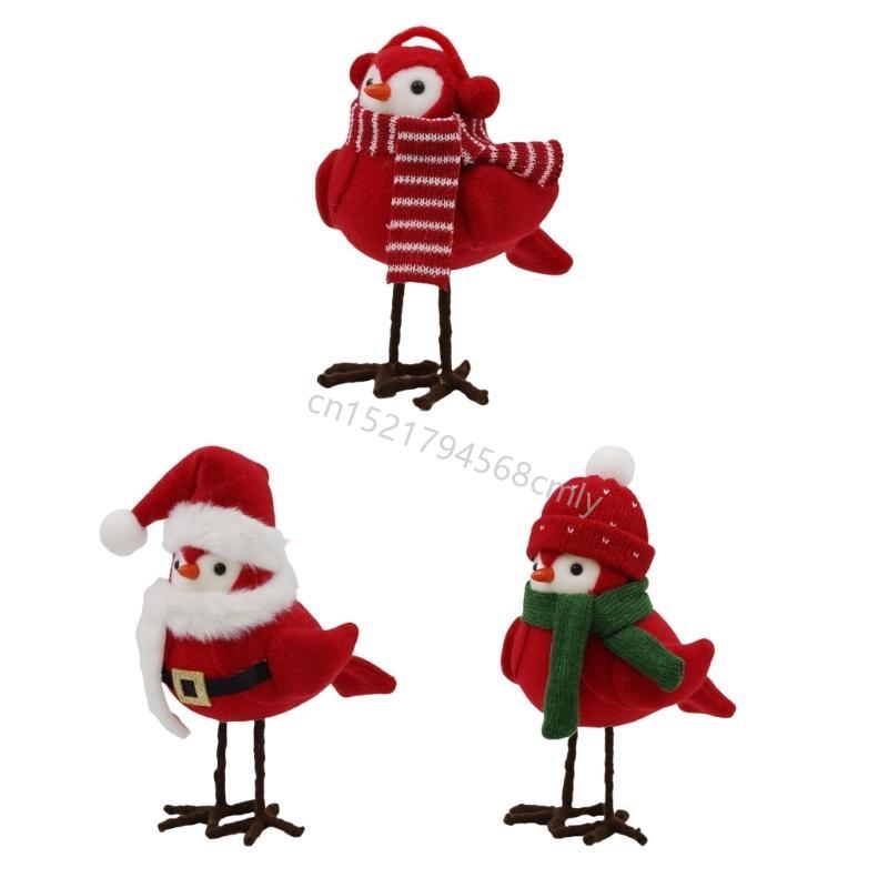 Christmas Decoration for Home Redness Simulated Birds Figurine Winter Birds Christmas Table Top Featherlys Friend 6XDE