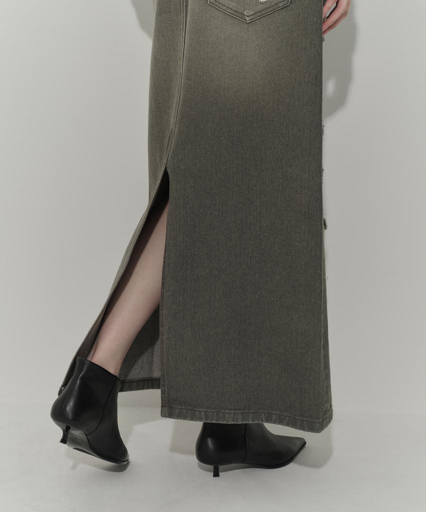 Musinsa Standard Woman Women'S Pigment Distressed Maxi Skirt [Khaki]