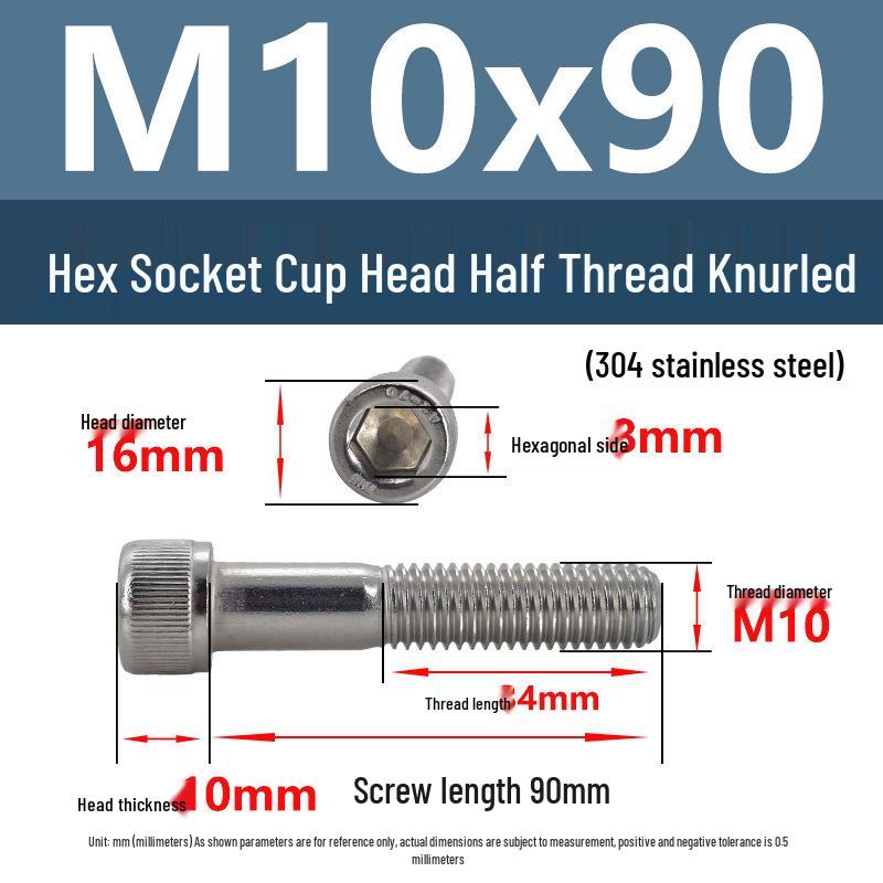 304 Stainless Steel Hex Socket Screws M4-M20, Cylindrical Head, Partial Thread Bolts