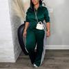 Women's Zip Front Hoodie and Side Stripe Pants Tracksuit Set