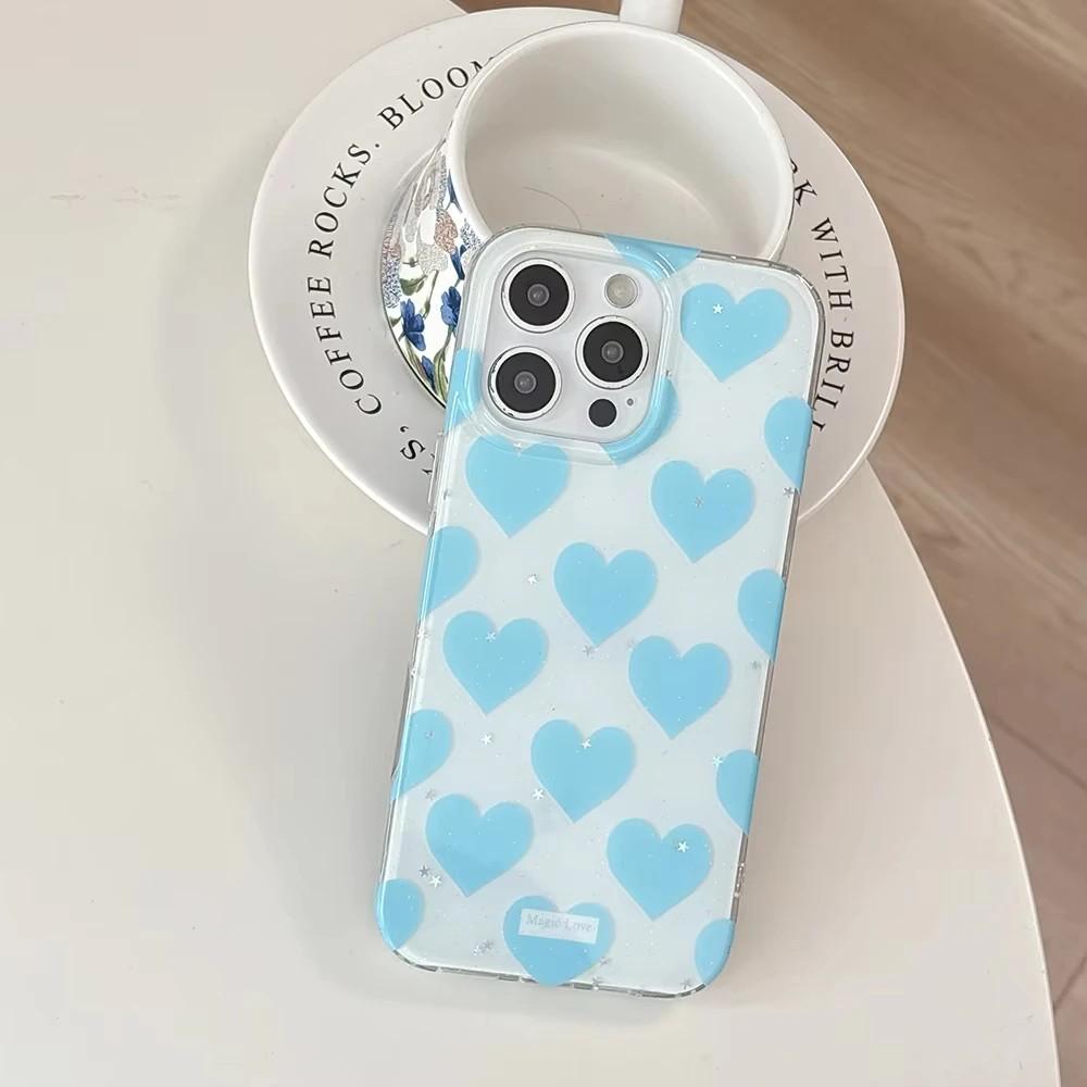 Korean INS Pink Blue HeartsPhone Case for Samsung Galaxy A37 A57 A17 A07 A56 A36 A26 A73 A55 A54 A53 A52 A34 A33 A23 A14 4G 5G