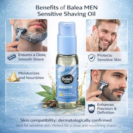 Balea MEN Sensitive Rasieröl Bartkonturen Natürlicher Komplex Rizinus Beruhigt schützt Haut Glatte Gleitformel 50ml