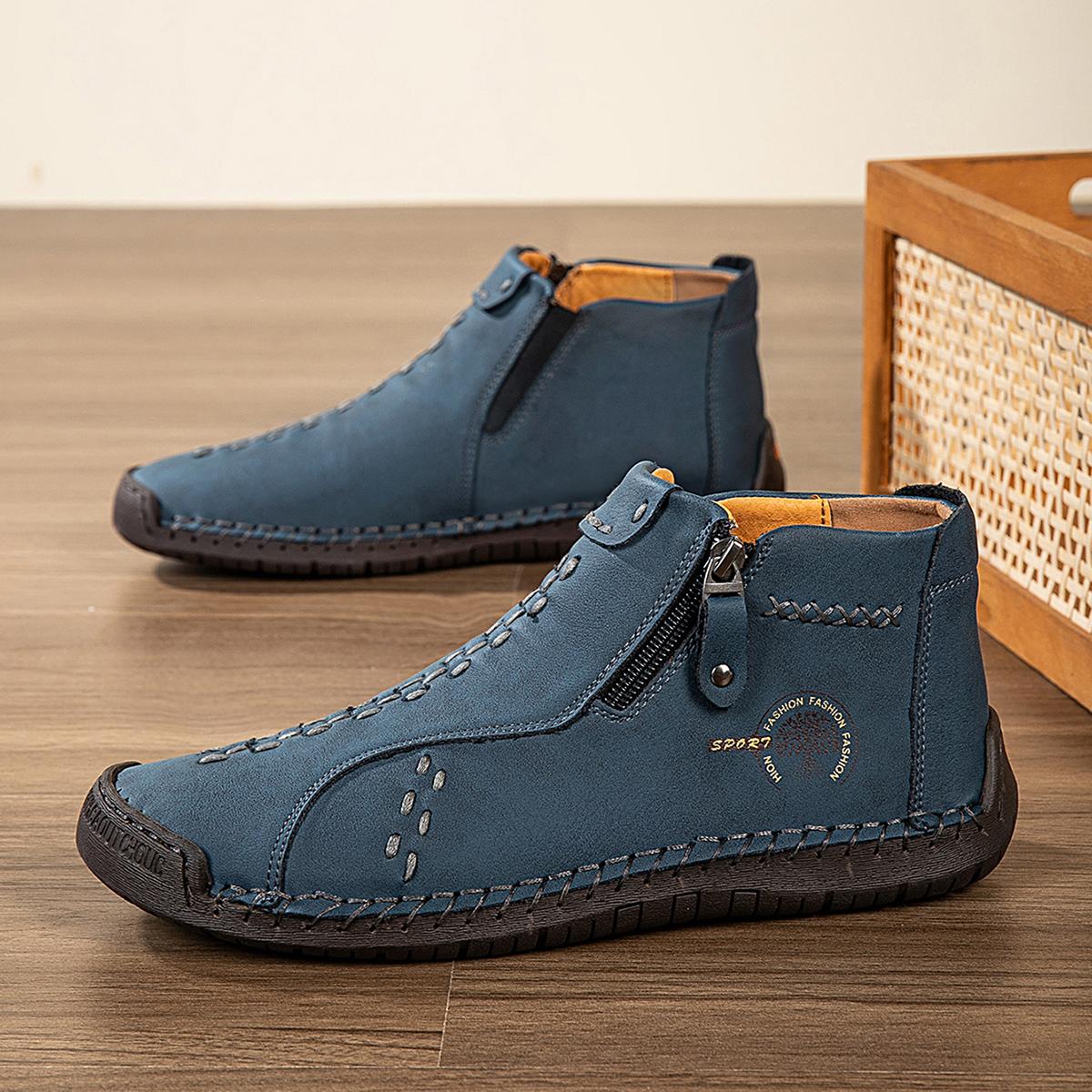 

Нове Класичне Взуття Ручної Роботи зі Шкіри для Чоловіків із Дизайном на Блискавці Вуличні Кросівки Повсякденне Взуття на Плоскій Підошві Чоловіче Робоче Взуття Ботильйони 39