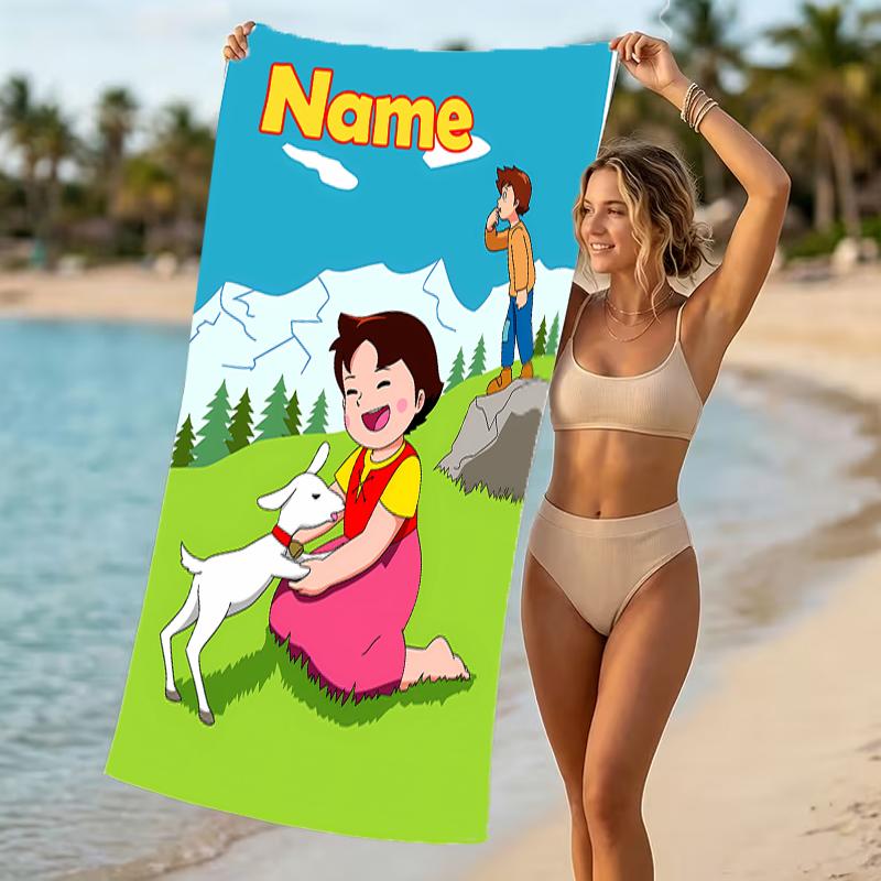 Customizable personalized beach towels Heidi themed designs.Suitable for the beach, yoga, sports;ideal as beach accessories