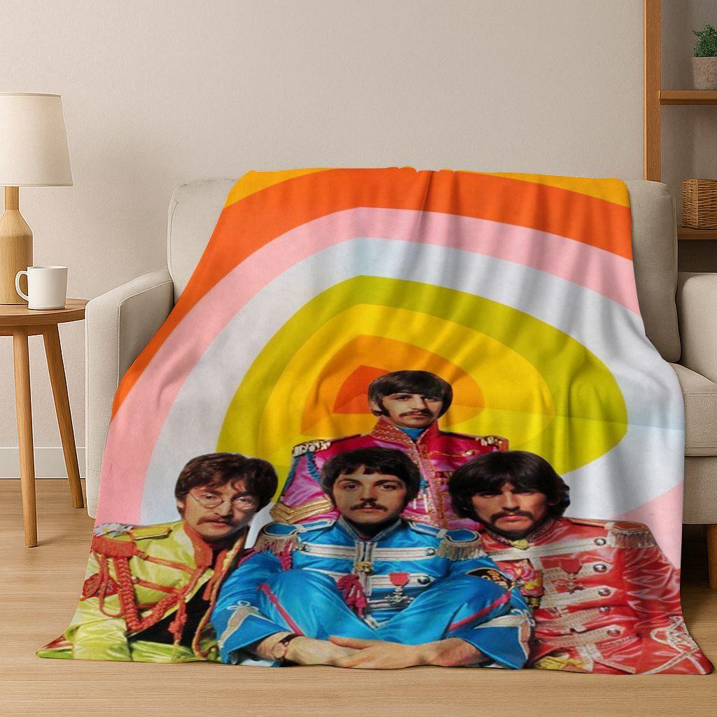 3D B-Beatles Rockband Stjärna Flanellfilt Mjuk Varm Pläd för Säng Sovrum Rum Vardagsrum Resa Camping Picknick Gåva
