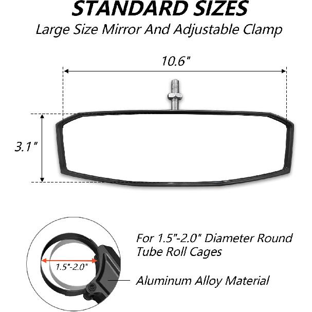 UTV Rearview Mirror For 1.5" To 2.0"Inch Roll Cage, New RZR Mirrors With Simple Adjustment Of Viewing Angle, Compatible With Polaris RZR, Can Am
