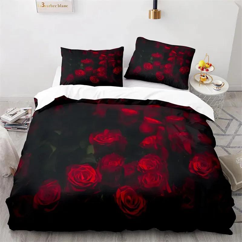 

Rose Floral Duvet Cover Romantic Bedding Set Microfiber King Quilt Cover For Girl Adult Teen Wedding Valentine S Day Room Decor EU Single(135x200cm)