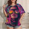 Plus Size Women's T-Shirt Summer Casual Round Neck Short Sleeve Top Fashion Girl Pattern Print Outdoor Loose Oversized Clothing