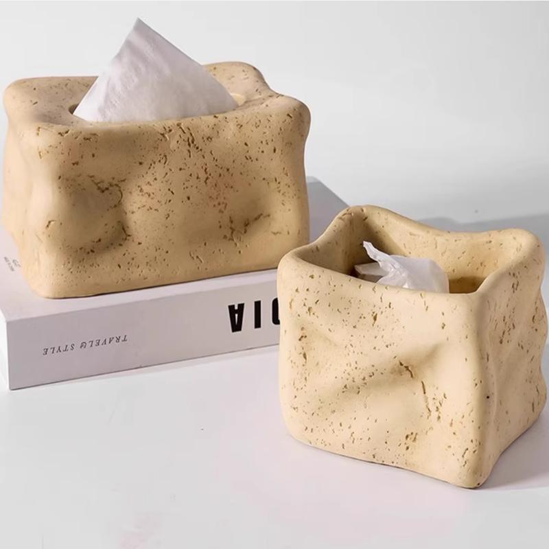 Modern Art Cave Stone Resin Tissue Box, Household Countertop Storage Bucket, Living Room Tissue Storage Box, Kitchen Supplies