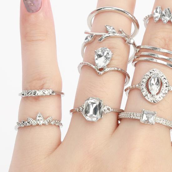 15Pcs/Set Women Bohemian Rhinestone Stackable Finger Rings Jewelry Gift for Daily Wear
